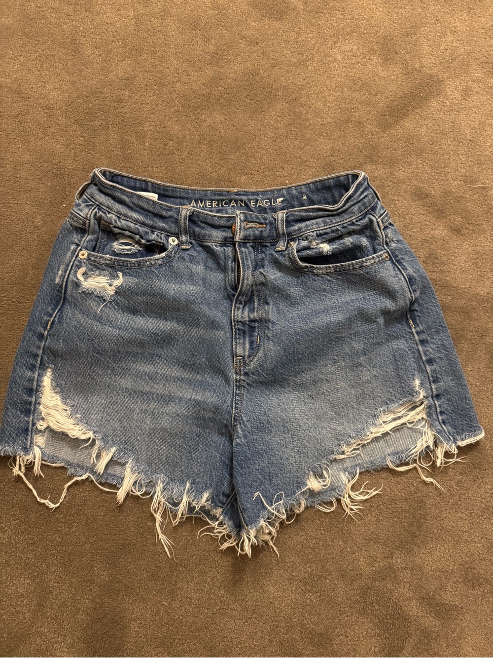 American Eagle Outfitters Blue Distressed Frayed Denim Shorts